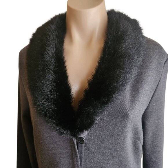Vintage Long Cardigan Sweater Duster Coat Faux Fur Collar Long Sleeve Size Med - Picture 13 of 15